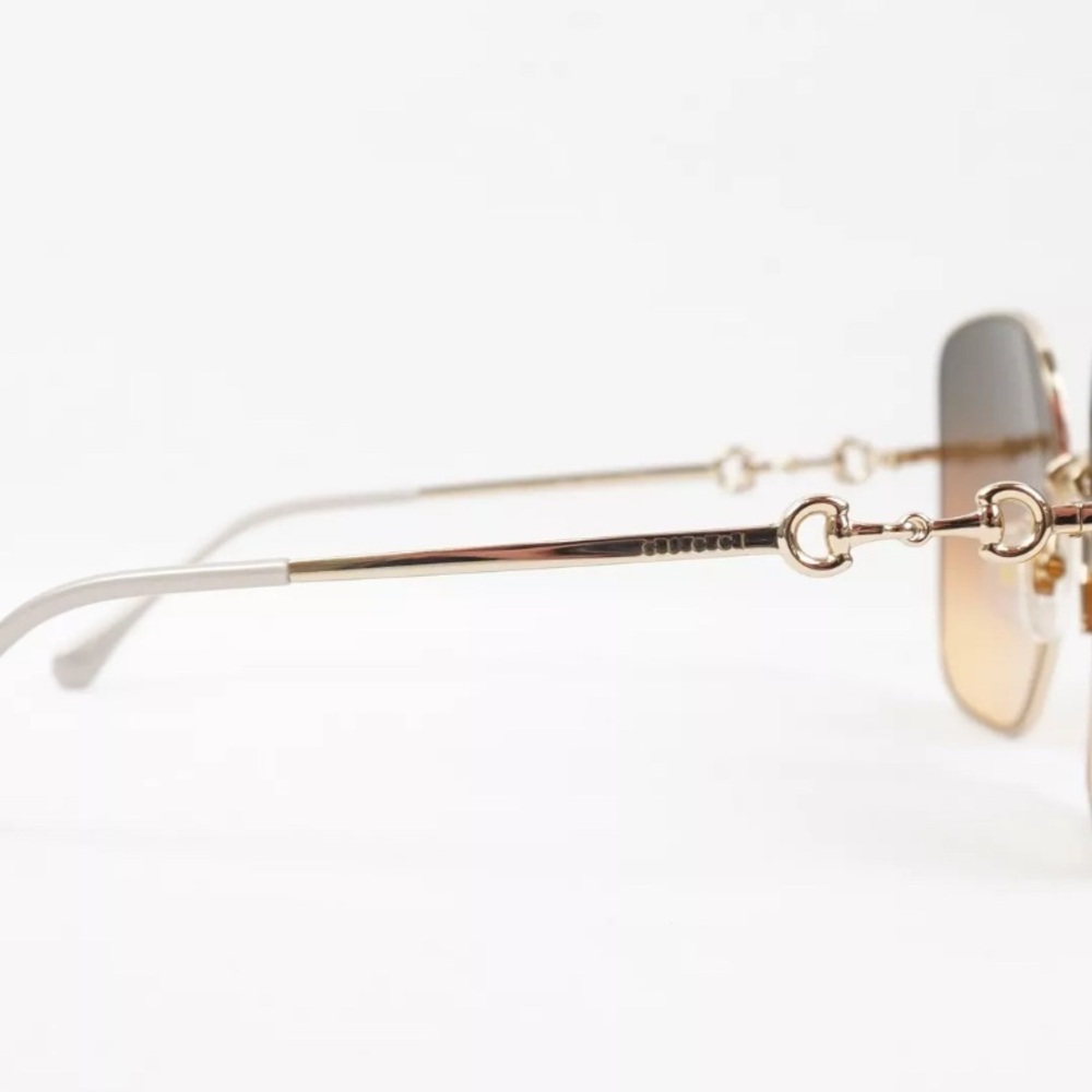 ❌SOLD❌ NWOT [Gucci] Oversized 70s Style Sunglasses Square Gold Frames/Brown Lens - Picture 7 of 14